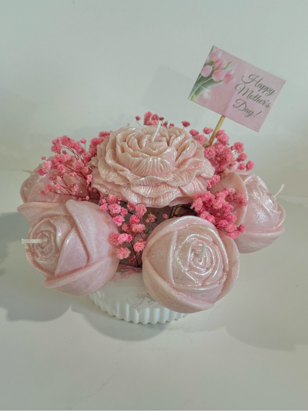 Handcrafted Pink Rose Candle Bouquet - Set of Floral Candles